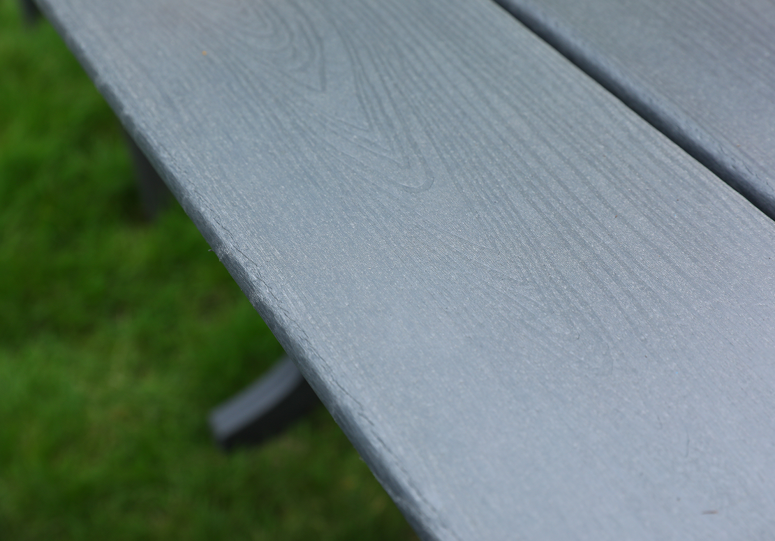 Silla de comedor exterior HDPE conjunto de 6 sillas + mesa rectangular respaldo vertical gris