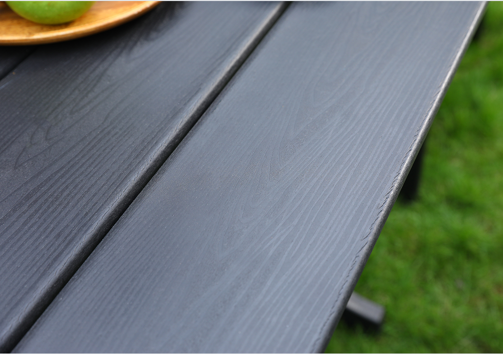 Silla de comedor de exterior HDPE 4 sillas + juego de mesa cuadrada respaldo vertical negro