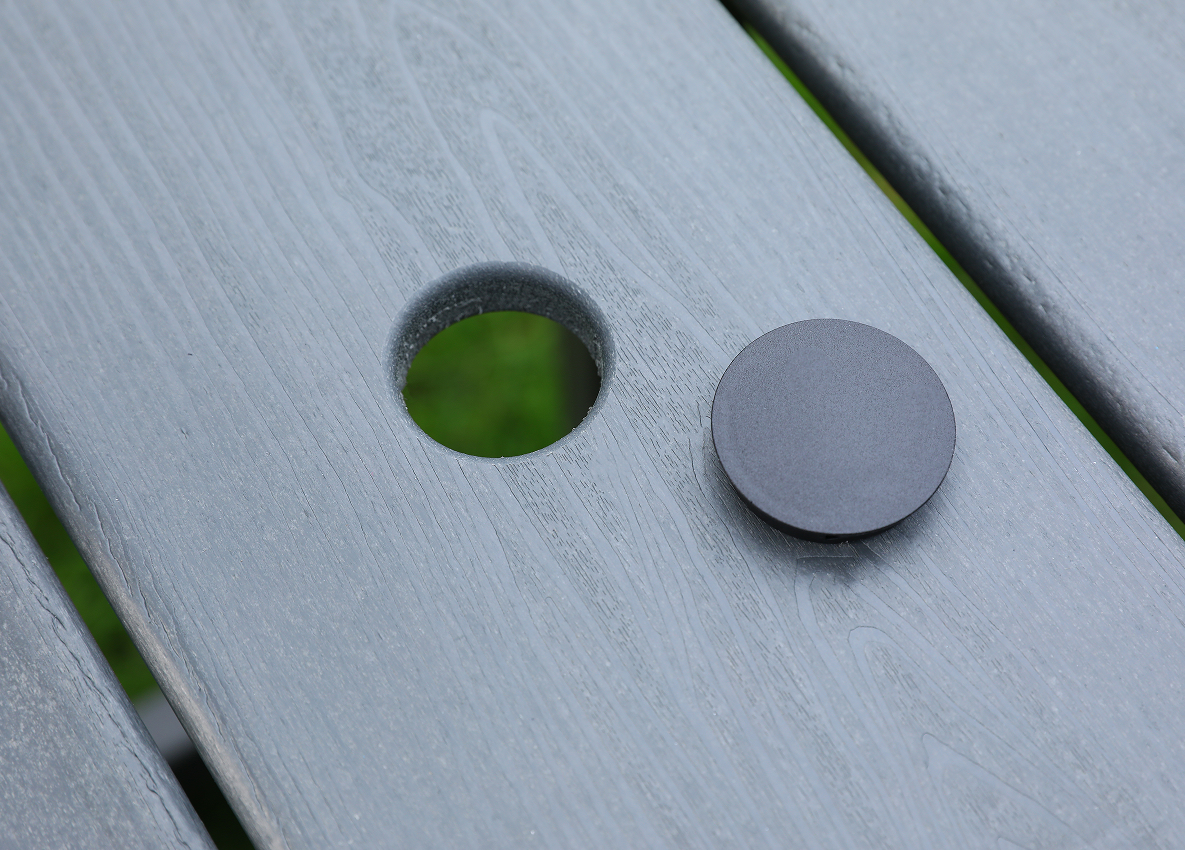 Silla de comedor exterior HDPE conjunto de 6 sillas + mesa rectangular respaldo vertical gris