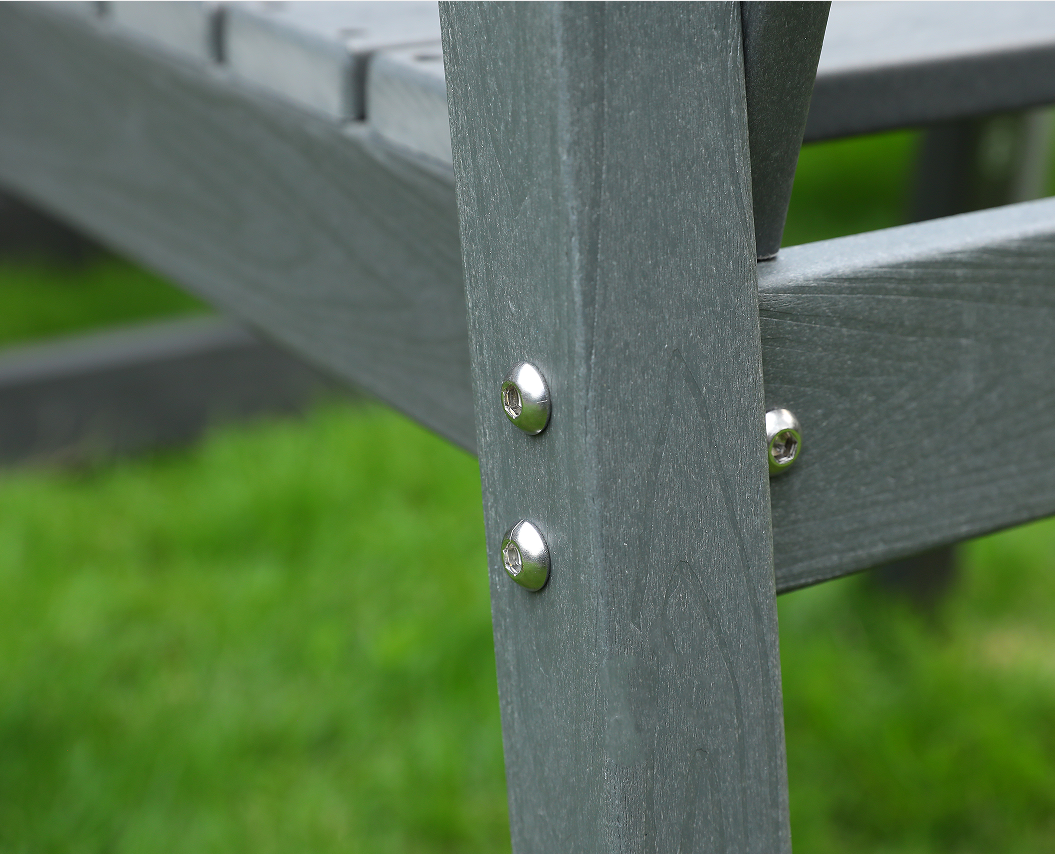 Silla de comedor exterior HDPE conjunto de 6 sillas + mesa rectangular respaldo vertical gris