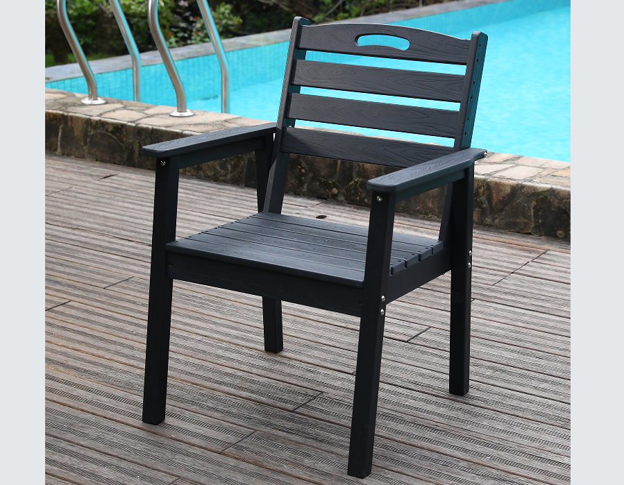 Silla de comedor negra con respaldo horizontal para exteriores HDPE