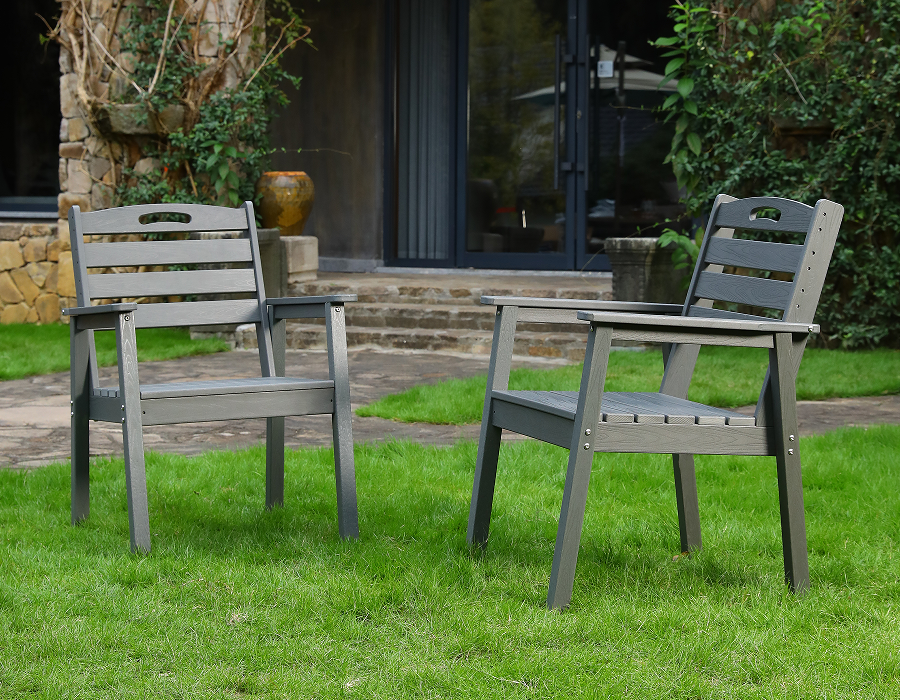 Silla Adirondack de HDPE con respaldo cruzado, color gris, paquete de 2