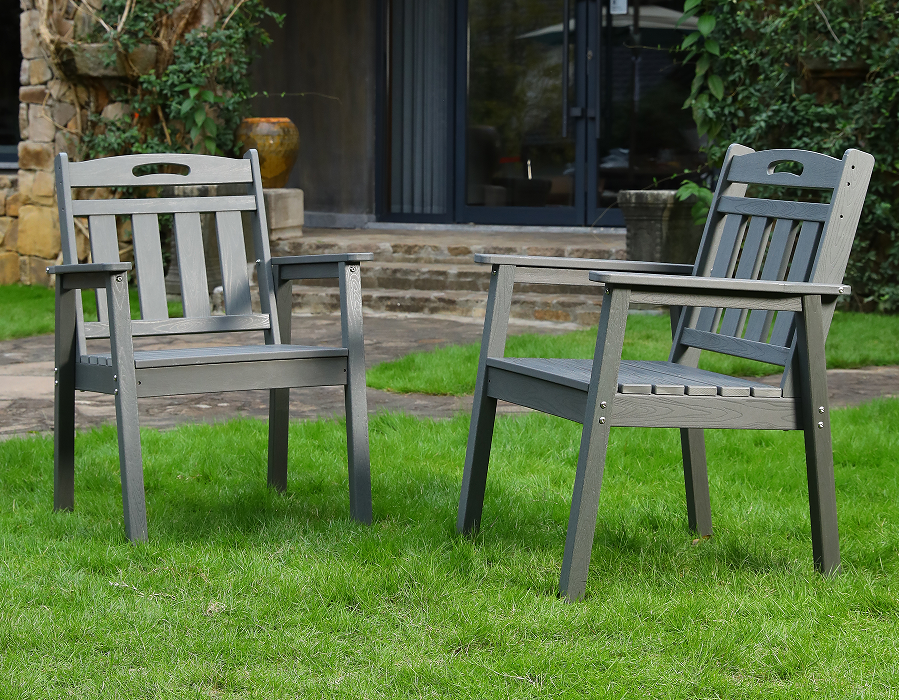 Silla Adirondack de HDPE con respaldo vertical, color gris, paquete de 2