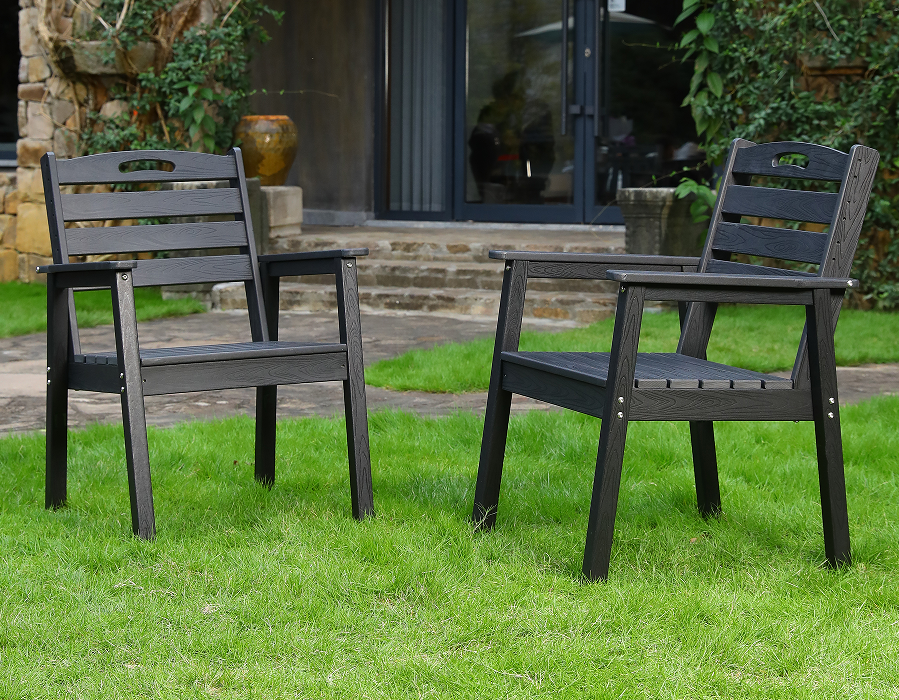 Silla Adirondack de HDPE con respaldo cruzado, color negro, paquete de 2