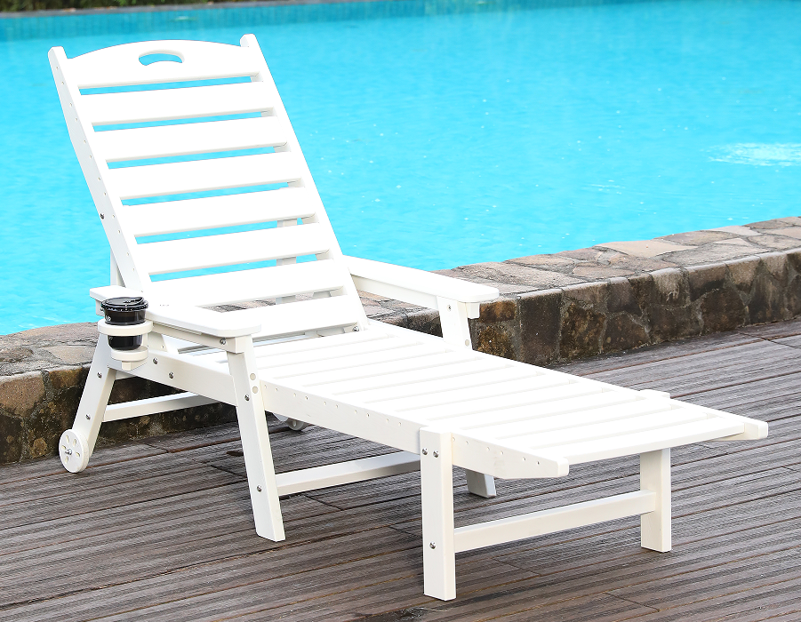 Sillón de exterior Adirondack de HDPE, color blanco, individual