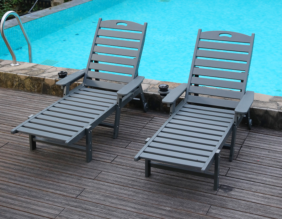 Salón exterior Adirondack de HDPE, color gris, paquete de 2