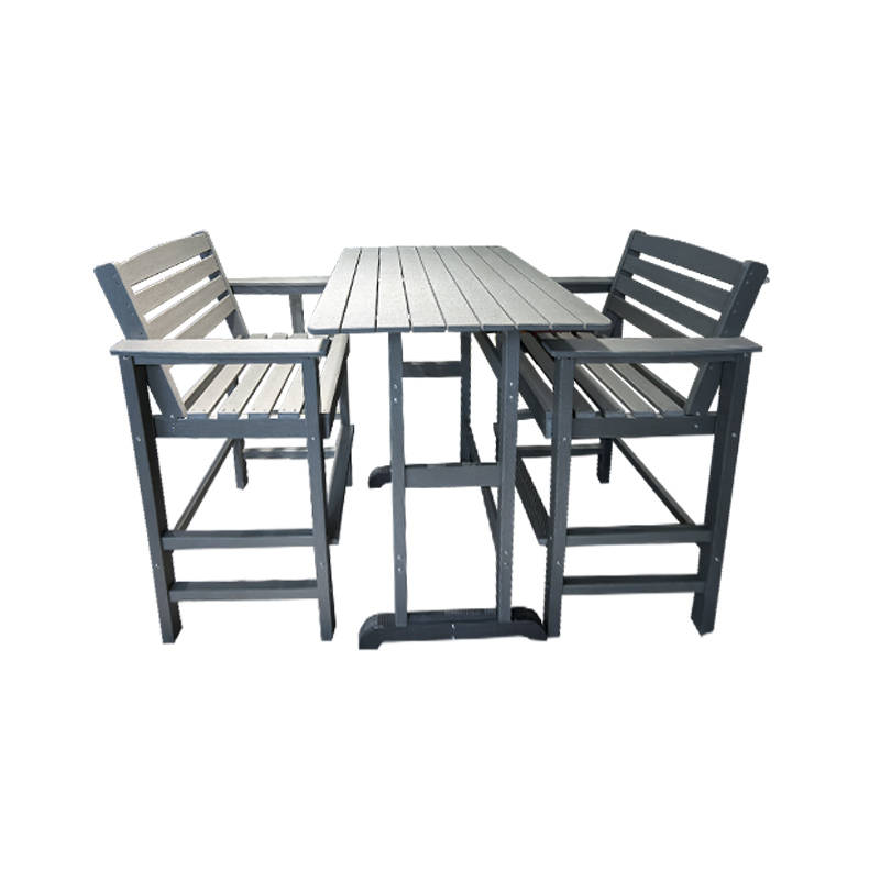 Juego de mesa y silla de barra alta de 3 piezas de HDPE de grano de madera gris claro