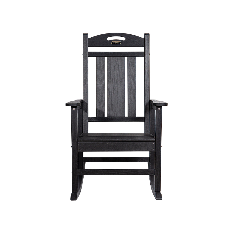 Silla mecedora de patio negra reciclada de HDPE